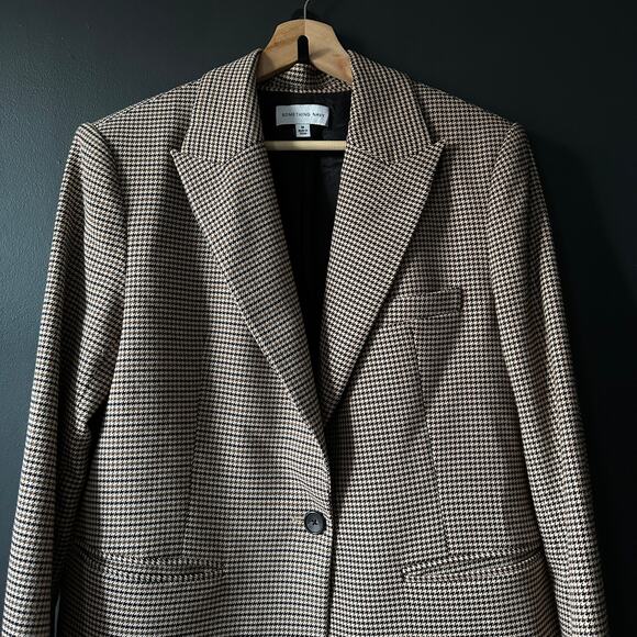Something Navy Lennon Brown Two Toned Houndstooth Blazer Size Medium - Picture 5 of 11